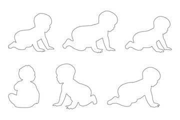 Boy and girl baby set of silhouettes icon. Vector illustration of a set of silhouettes of babies. Variety boy and girl babies design.