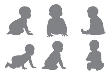 Boy and girl baby set of silhouettes icon. Vector illustration of a set of silhouettes of babies. Variety boy and girl babies design.