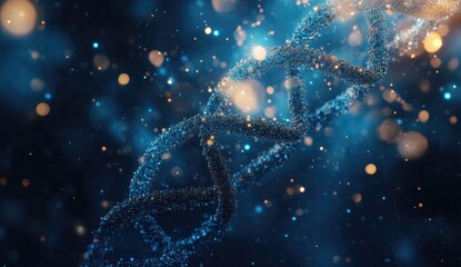 DNA helix in deep space,  glowing particles