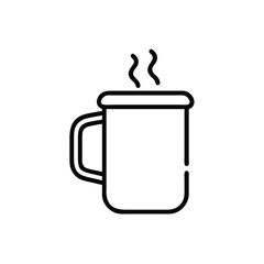 Hot drink in enamel mug line art illustration