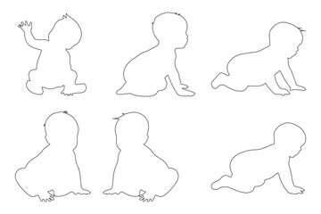 The silhouettes of the child 0-1 year Boy and Girl Baby. Set of Babes Silhouettes icon. Variety Design Newborn baby. Eps 10