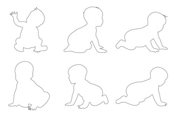The silhouettes of the child 0-1 year Boy and Girl Baby. Set of Babes Silhouettes icon. Variety Design Newborn baby. Eps 10