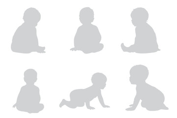 The silhouettes of the child 0-1 year Boy and Girl Baby. Set of Babes Silhouettes icon. Variety Design Newborn baby. Eps 10