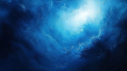 Fototapeta premium Underwater scene with sunlight penetrating deep blue ocean water creating a serene and mysterious atmosphere