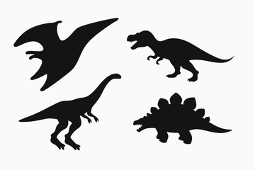 Naklejka premium Silhouette Collection Pterodactyl, Tyrannosaurus Rex, Brachiosaurus, Stegosaurus