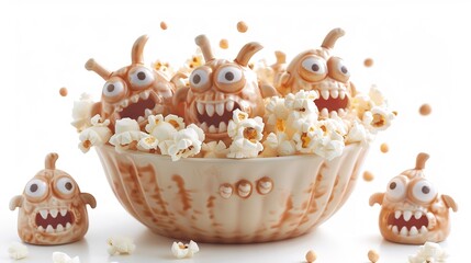 Bowl of freshly popped popcorn isolated on a white background for a clean commercial look