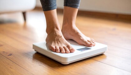 Woman Weighing Herself at Home.