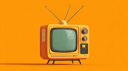 Retro vintage television on orange background