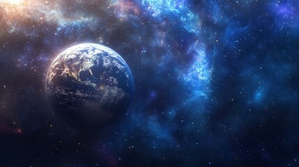 Fototapeta premium Earth in vibrant nebula, cosmic view.