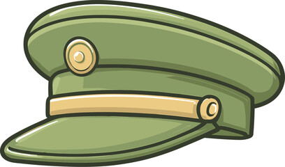 Green military cap isolated on transparent background. Vector illustration.
