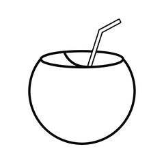 Flat Style Coconut Drink Bold Line Art Summer Clipart Vector