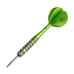 A single green dart isolated and ready to throw. The dart is perfectly poised, exuding precision and readiness