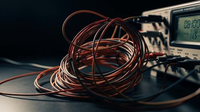 Testing Electronic Equipment with Wires and Signal Generator in Laboratory Setting