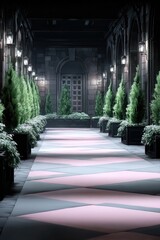 Obraz premium Nighttime walkway with decorative paving