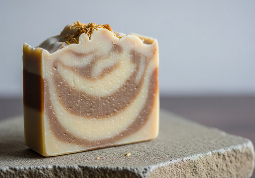 Close-Up of Handmade Soap on Textured Stone with Soft Lighting &ndash; Natural Skincare Product, Minimal Aesthetic, and Eco-Friendly Wellness Scene