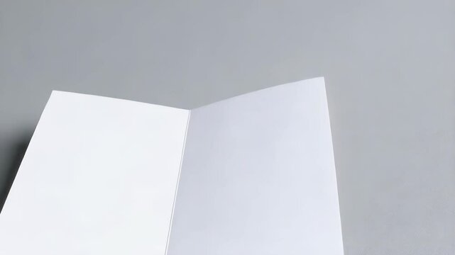 White bi-fold greeting card on a gray surface displaying a simple blank template for message and announcement designs.