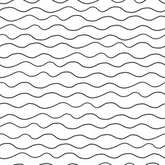 Hand-drawn seamless pattern of irregular, wavy horizontal lines in black on white