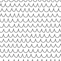 A clean and minimal seamless pattern of repeating scallop-shaped arches in black on white