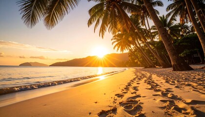 Sunset Beach Palm Trees Paradise.