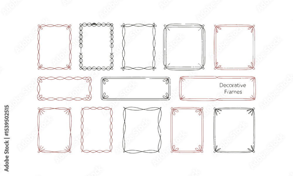 Leinwandbilder Vector illustration featuring a collection of whimsical, hand-drawn rectangular frames, Include a diverse range of frame designs, such as ribbon-tied borders, easily editable and scalable.