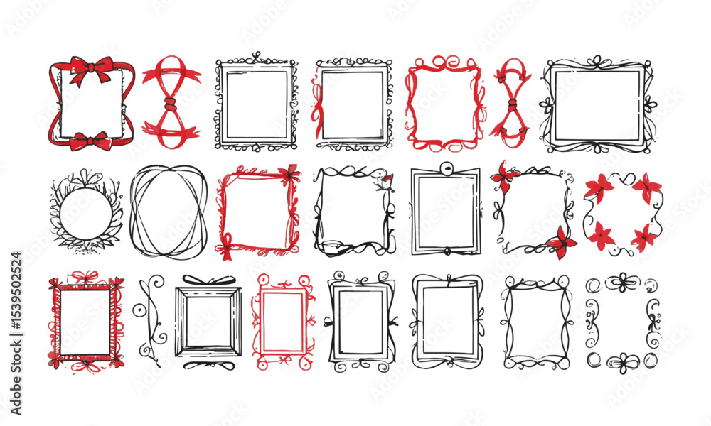 Fototapete vector illustration featuring a collection of whimsical, hand-drawn rectangular frames, include a di