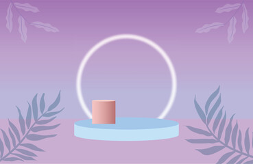 3d podium design with leaf decorative backdrop template vector file.