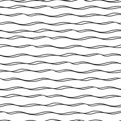 A seamless pattern of layered, wavy hand-drawn lines in black on white.