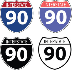 Interstate highway 90 road icon. Interstate highway 90 road sign. black Interstate highway 90 road symbol. flat style.