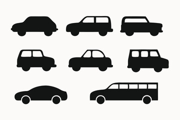 Collection of Simple Black Car Silhouettes Icons and Clipart for Design Projects