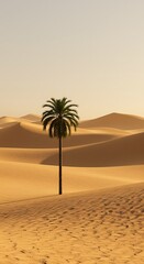 Solitary Palm Tree in Expansive Desert Landscape A Stunning 3D Render