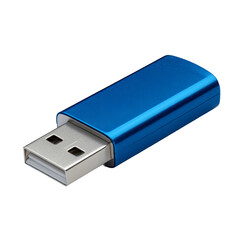 A close-up shot of a blue USB flash drive