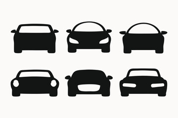 Collection of Six Car Front View Silhouettes  Perfect for Automotive Design, Logos, and Illustrations