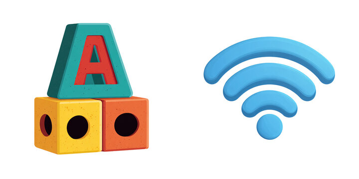 A playful composition with blocks and wifi icon, symbolizing digital connectivity and learning