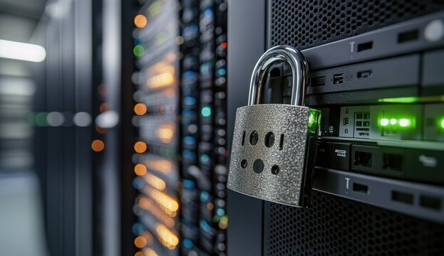 Server rack with padlock, security