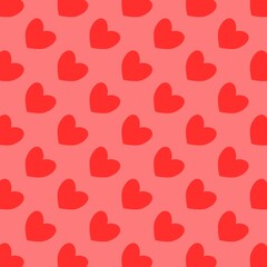 Seamless red heart pattern on a pink background. Cute and simple romantic design for Valentine's Day, fabric, wrapping paper, or digital decoration.