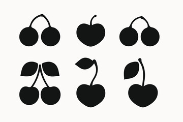 Collection of Simple Cherry Silhouettes Icons and Clipart