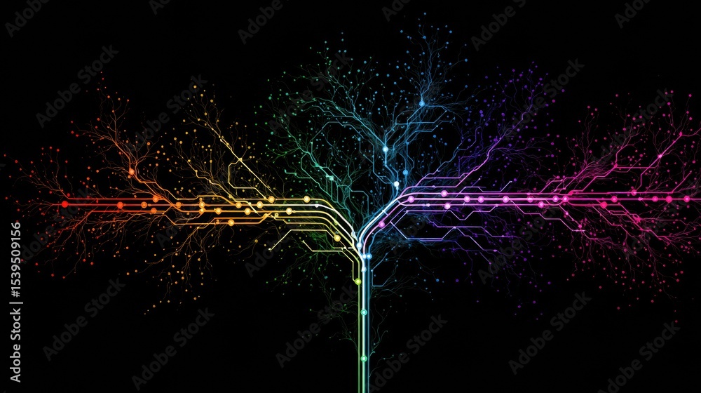 Aufkleber Exploration of the Nervous System Depicted as a Colorful Subway Map With Dynamic Lines and Nodes