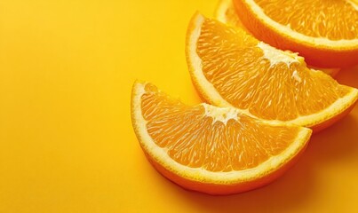 Fresh orange slices on a vibrant yellow background create a bright and refreshing image.