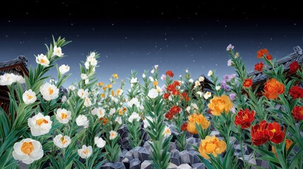 Night blossoms in a rocky garden