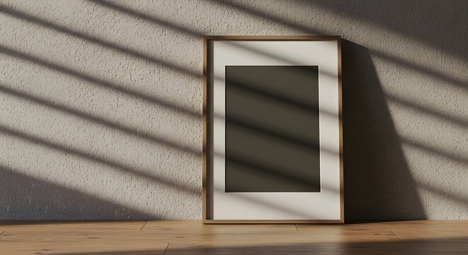 A loosely framed photograph rests against a rough wall, half-lit by filtered sunlight