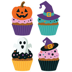 scary themed cupcakes for october thirty first isolated vector illustration