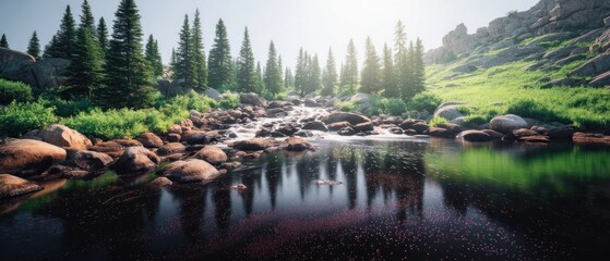 Mountain Stream Reflecting Trees