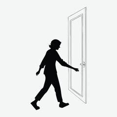 A person walking through a doorway into light image silhouette design vector art and illustration