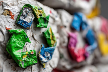 Recycling materials in shape of recycling symbol
