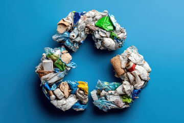 Recycling materials in shape of recycling symbol