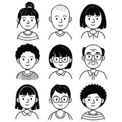 hand drawn portraits of happy boys and girls isolated vector illustration