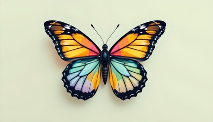 Obraz premium high quality, geometric stylization of a butterfly with pastel colored polygons, in a modern flat style.
