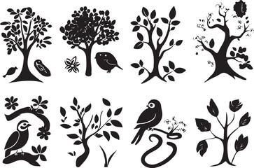 Fototapeta premium set of vector elements for design,flower, vector, floral, design, pattern, decoration, tattoo, illustration, black, ornament, silhouette, art, leaf, set, element, plant, nature, butterfly, swirl, symb