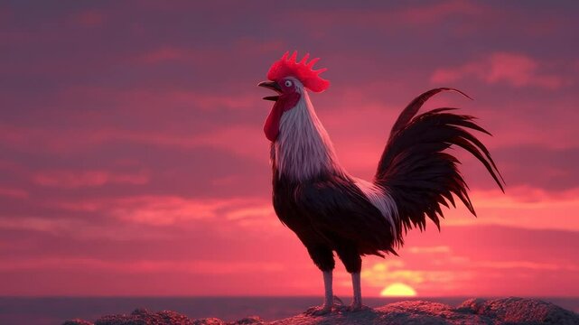 Rooster crows at sunrise