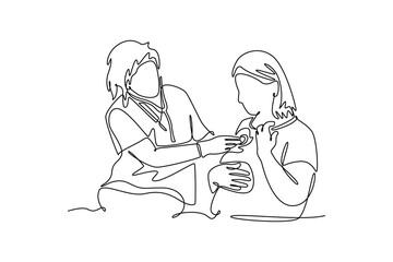 Doctor and patient concept. Single line draw design. Vector graphic illustration